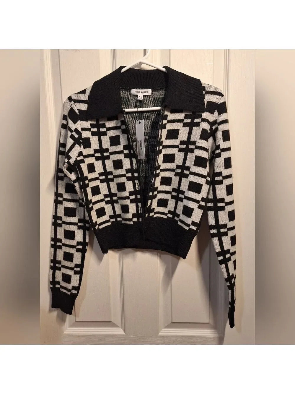 Steve Madden Black and White Checkered Cardigan XS NWT